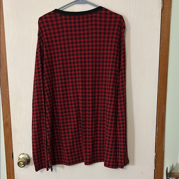 Chaps Red and Black Plaid Henley Long Sleeve Shirt - Picture 2 of 6